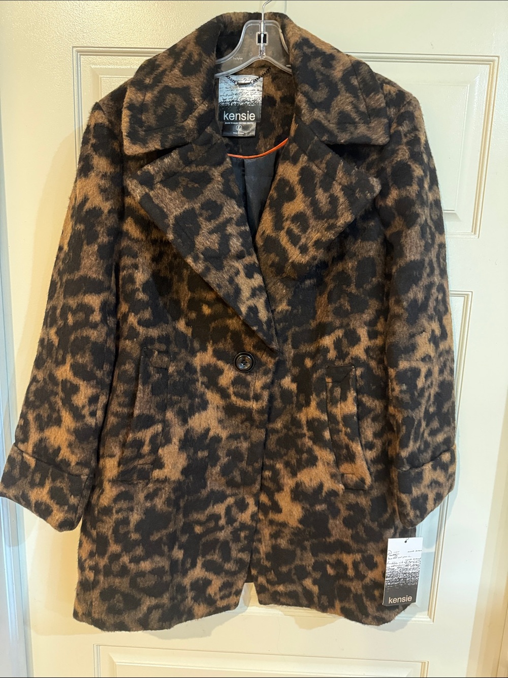 kensie Brown & Black Leopard Print Pea Coat